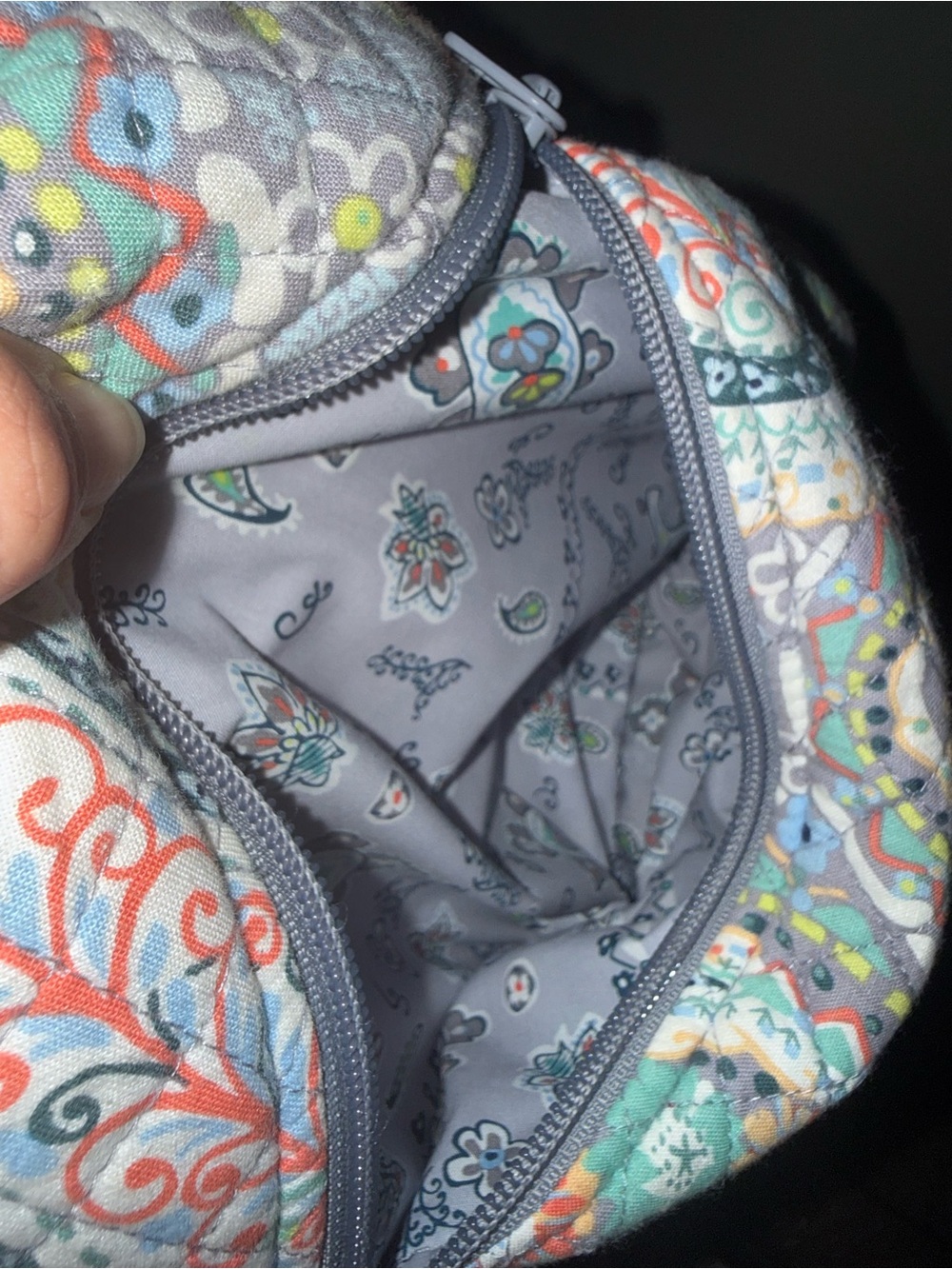 Vera Bradley Gray Quilted Paisley Backpack with Mint & Coral Accents - Picture 5 of 10
